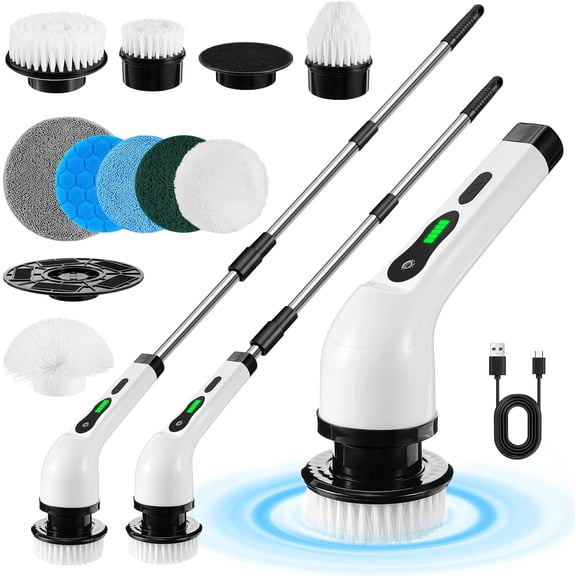 Electric Spin Scrubber, Cordless Electric Cleaning Brush with 9 Replaceable Brush Heads