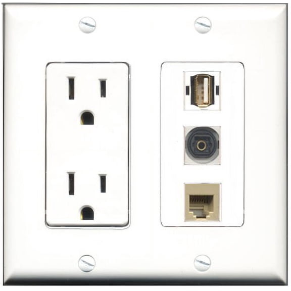 RiteAV - 15 Amp Power Outlet 1 Port USB A-A 1 Port Phone Beige 1 Port Toslink Decorative Wall Plate