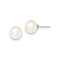 thumbnail image 1 of Sterling Silver Rh-Plated 10-11mm White Fwc Round Pearl Earrings Made In Canada qe12737, 1 of 2