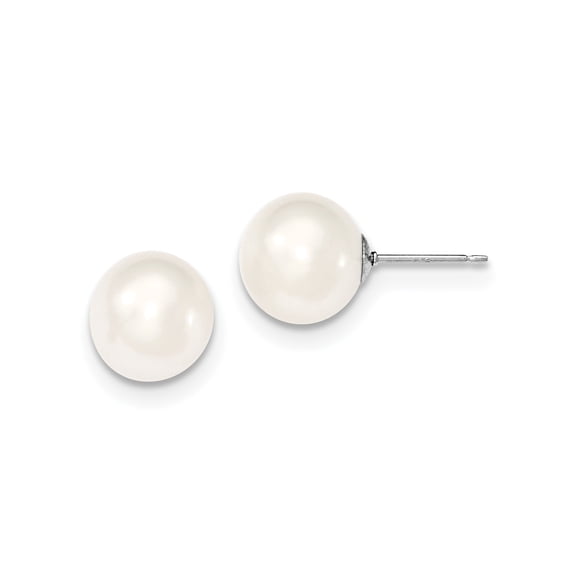 Sterling Silver Rh-Plated 10-11mm White Fwc Round Pearl Earrings Made In Canada qe12737