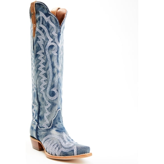 Dan Post Women's Denim Darlin' Tall Western Boot Snip Toe Blue 8 1/2 M US