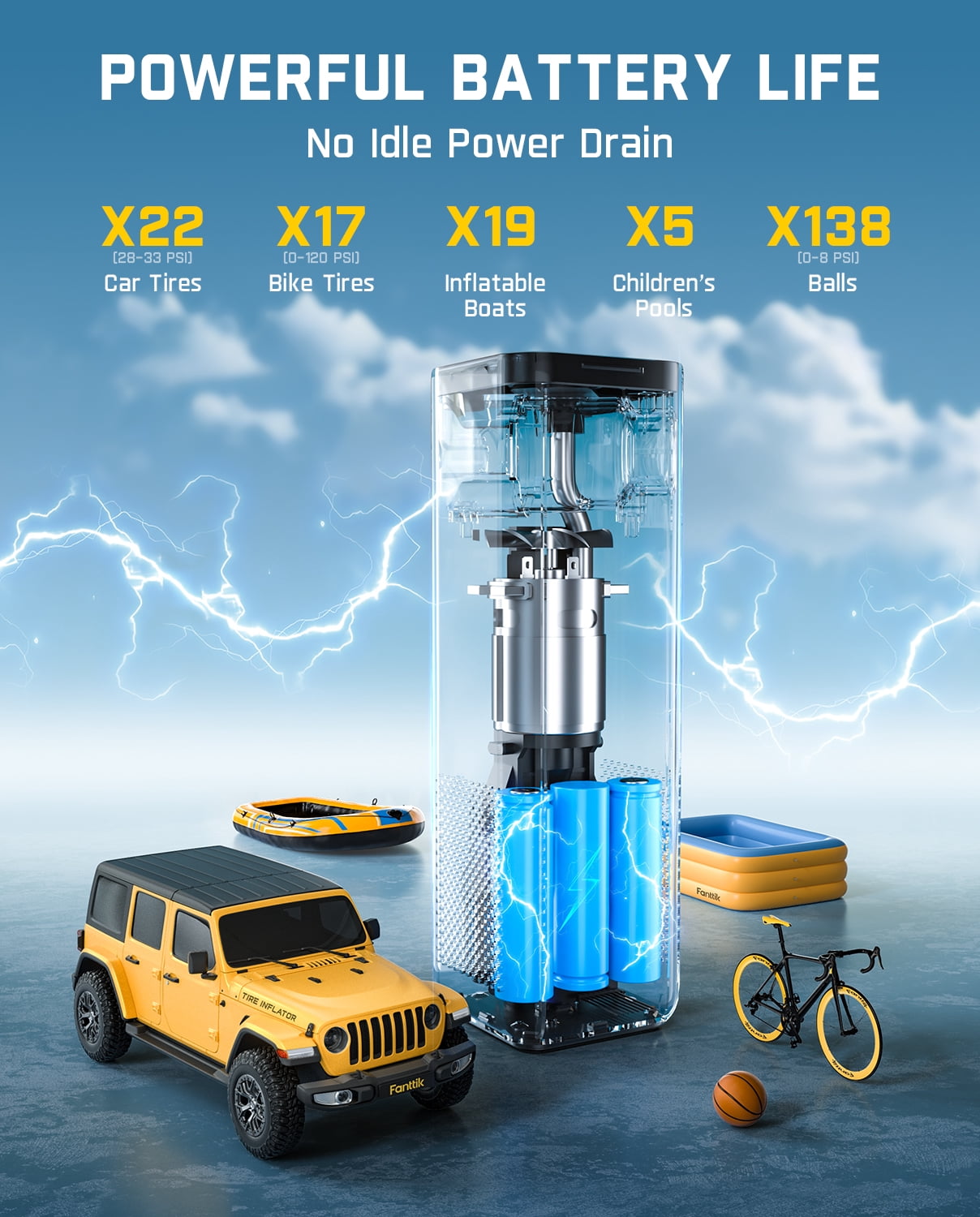 Fanttik X10 Cross Tire Inflator/Blower 2-in-1, Cordless Tire Inflator Portable Air Compressor, 150PSI Air Pump for cars and bikes, with Light and Power Bank, Deflate for Air Mattresses, Pool Floats