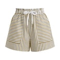 thumbnail image 6 of OIOLOYJM Shorts for Women Athletic Striped Loose Drawstring High Rise Wide Leg Beach Shorts Summer Lounge Vacation Smocked Short Pants with Pockets Khaki XL, 6 of 6