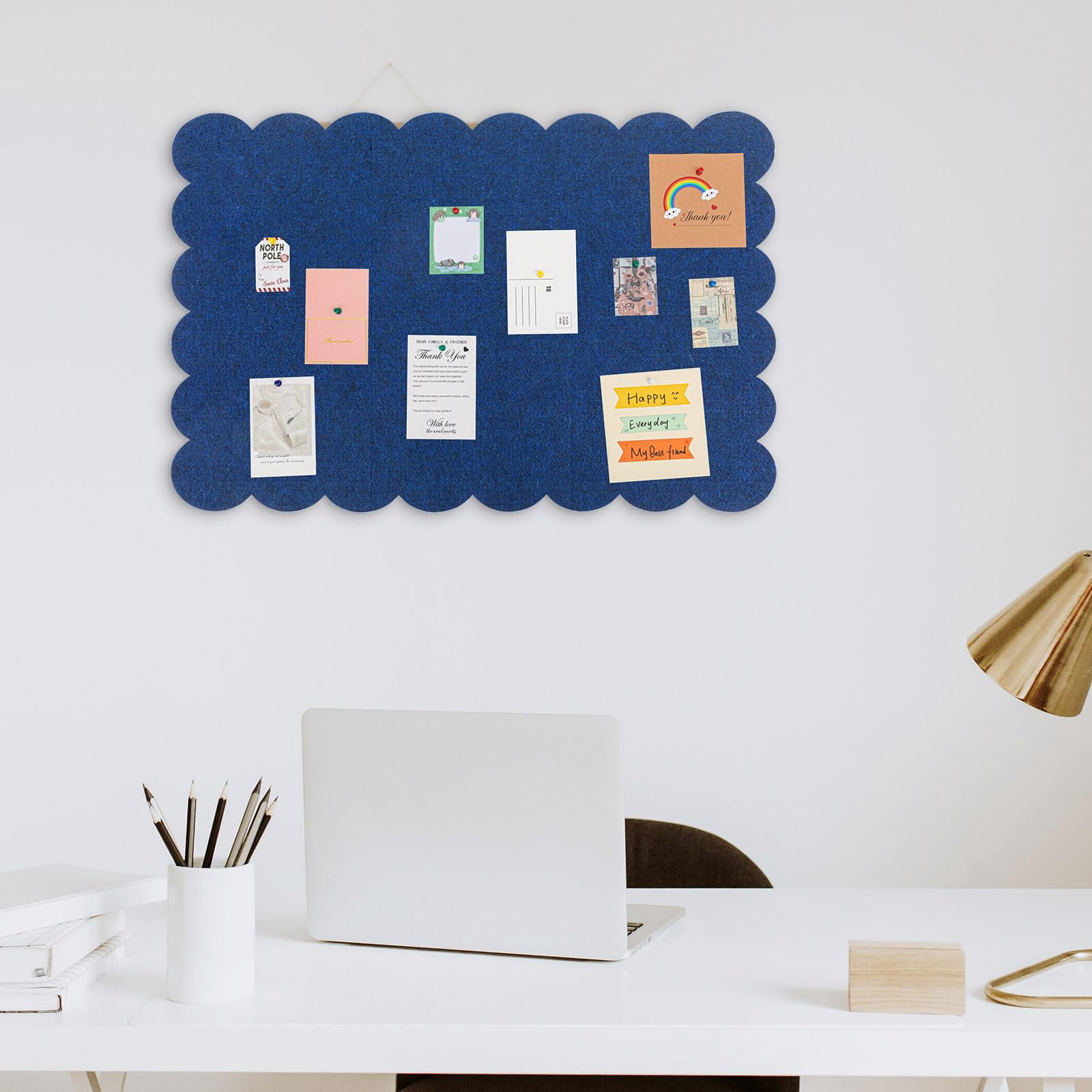 Scalloped Felt Bulletin Board 24 X 18 Inches Foldable Dark Blue Pin Cork Alternative For Wall  2' 1.5' Trifold Picture Vision Self Adhesive Decorative
