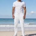 thumbnail image 5 of CLOISE Cargo Pants for Men with Pockets Big and Tall Drawstring Mid Waist Straight Leg Long Pants Elastic Waist Solid Baggy Vacation Outfits White XL, 5 of 6