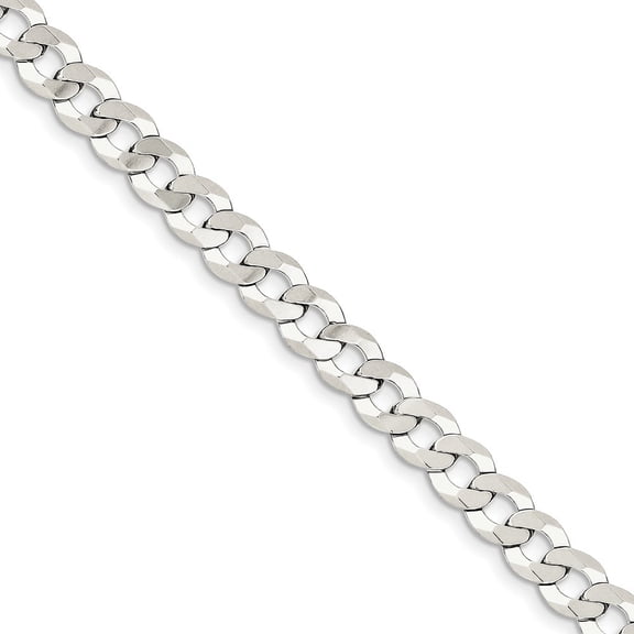 Sterling Silver 8mm Close Link Flat Curb Chain Bracelet - 11.7 Grams - 7 Inch