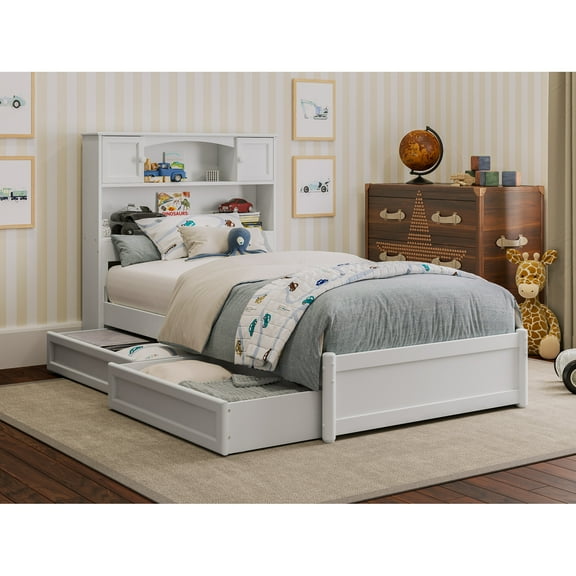 Hadley Twin Wood Platform Bed with Panel Footboard and Storage Drawers in White