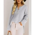 thumbnail image 2 of HSHDLDF Women's Oversized Sweaters Batwing Long Sleeve Loose V Neck Button Henley Tops Pullover Knit Jumper, 2 of 5
