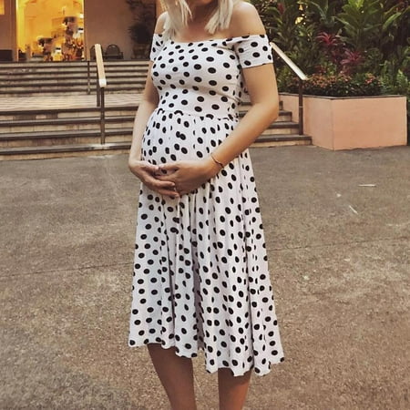 

Summer Maternity Dress For Photoshoot Women Maternity Mom Dot Print Pregnancy Breastfeeding Off Shoulder Dress