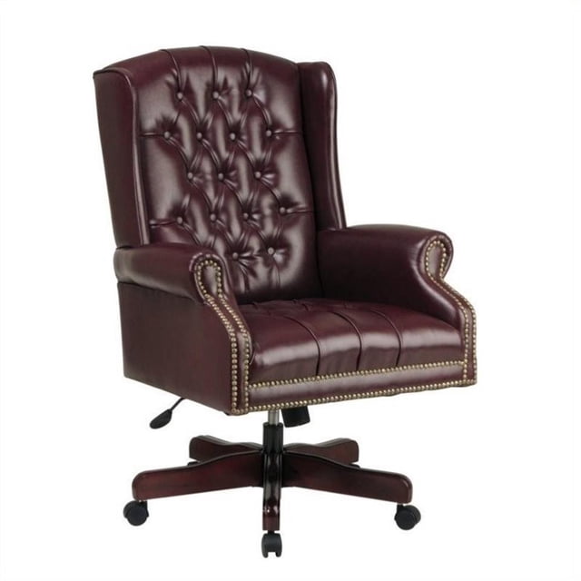 Chaise de Bureau Exécutive à Dossier Haut en Vinyle Rouge Sang de Bœuf