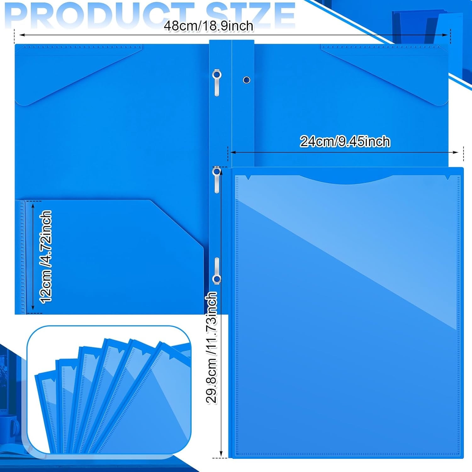36 Pcs Plastic Folder with Clear Front Pocket and 3 Prong Plastic Folders with Card Slot Pocket Folders with Prongs for School Office (Blue)