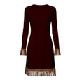 thumbnail image 5 of VEKDONE Womens Long Sleeve Sweater Mini Dress with Tassel Hem, Vintage Ribbed Knit Fringe Short Dresses Western Cowboy Y2K Dress Wine XL, 5 of 6