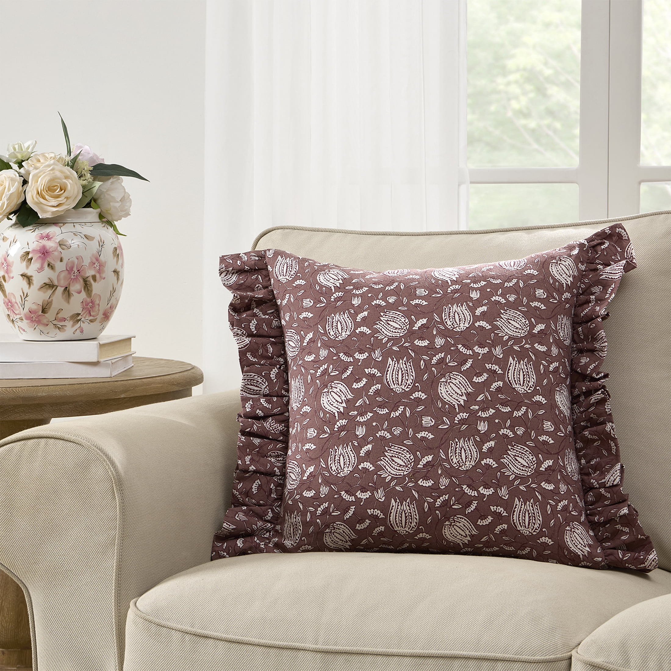 My Texas House 18" x 18" Arden Dusty Mauve Floral Cotton Decorative Pillow Cover