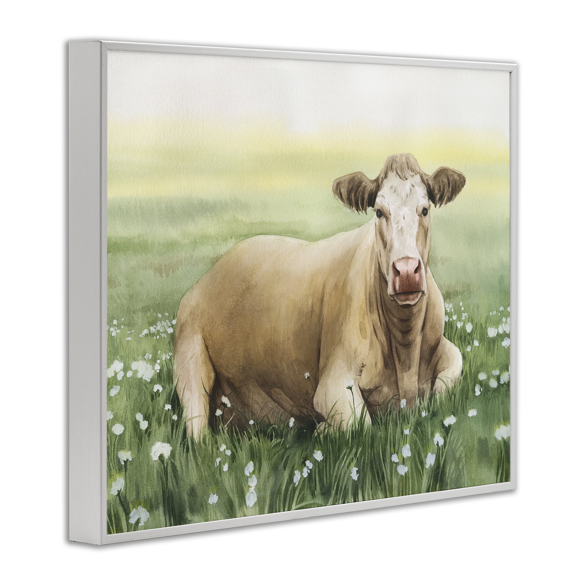 Stupell Industries Resting Beige Cow Animals & Insects Painting White Framed Art Print Wall Art, 20 x 16
