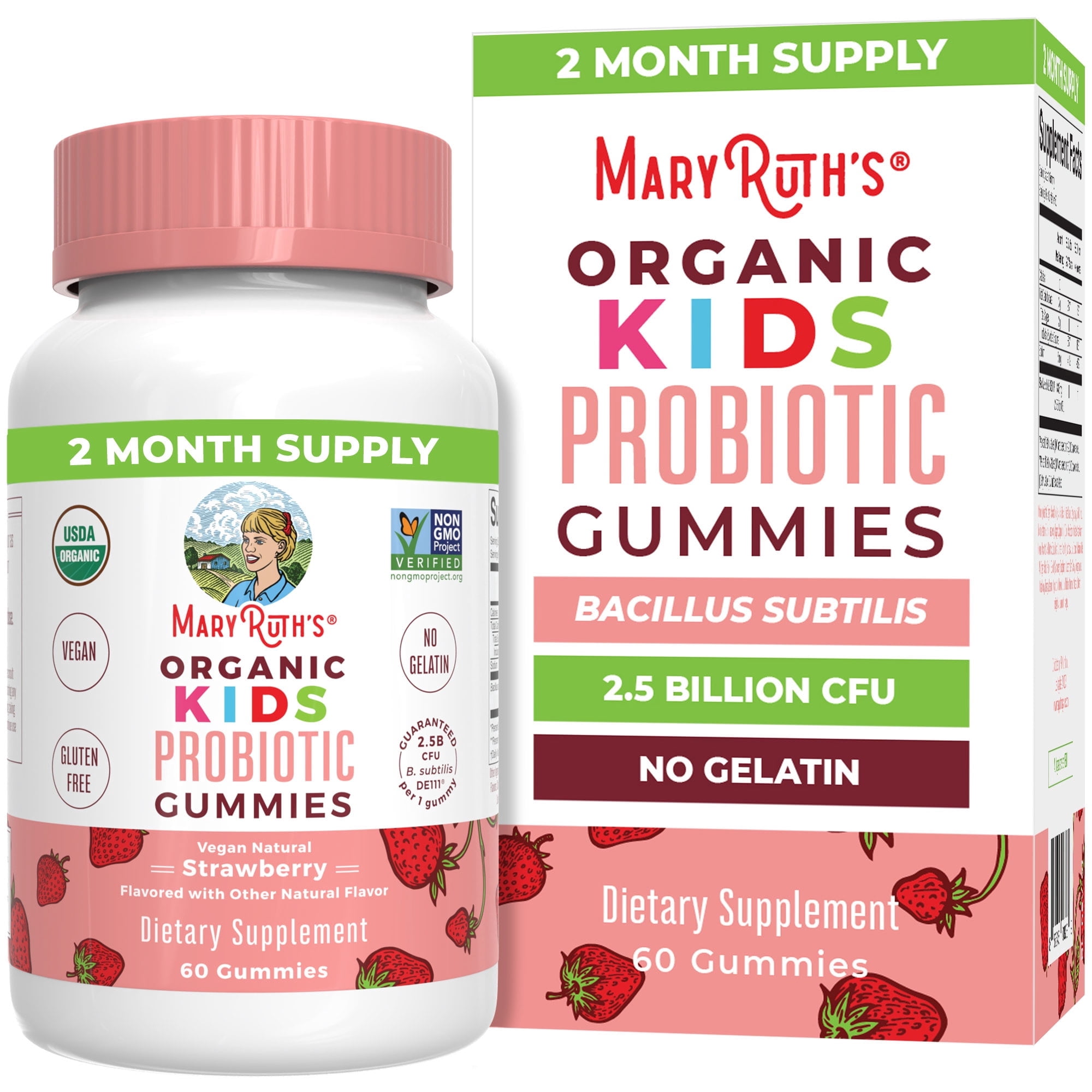 MaryRuth's Kids Probiotic Gummies USDA Organic Strawberry Flavor Vegan Dairy-Free Gluten-Free 60 Count