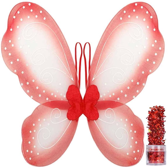 Funcredible Red Butterfly Wings | Fairy Wings with Chunky Glitter Set | Butterfly Costume Accessories | Halloween Cosplay Party Favors for Women and Kids…