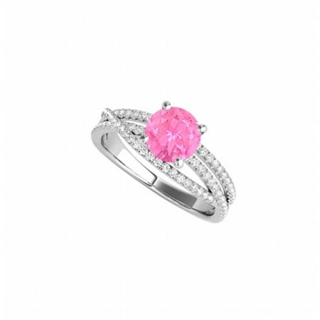 - Fine Jewelry Vault UBUNR50862EAGCZPS Round Pink Sapphire CZ Criss Cross Engagement Ring, 56 Stones