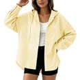 thumbnail image 4 of ClodeEU Women's Hooded Striped Button Down Long Sleeve Shirt ,Casual Loose Blouses Jackets Yellow-Striped,Women's Plus S, 4 of 5