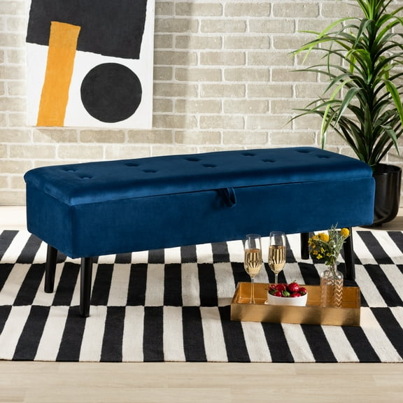 Baxton Studio Caine Upholstered & Tufted Bench, Navy Blue