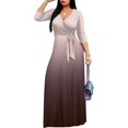 thumbnail image 2 of Vestido largo PinkPatty con cuello en V degradado y mangas 3/4 para mujer, 2 of 6
