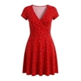 thumbnail image 4 of Summer Dresses for Women Casual V Neck Short Sleeve Loose Flowy Floral Pleated Beach Vacation Mini Dress,Sizes S-3XL, 4 of 6