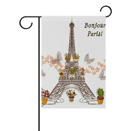 Outdoor Eiffel Tower POPCreation Eiffel Tower With Flower And Potters Polyester Garden Flag Outdoor Flag Home Party Garden Decor 28x40 inches ()