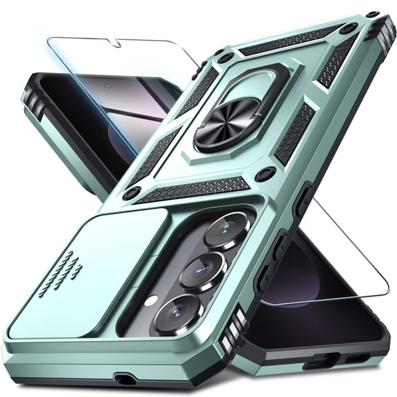 New Phone Case with Tampered Glass For Samsung Galaxy S26 ,Heavy Duty Rugged Shockproof Magnetic Car Mount Holder Ring Kickstand Case with Sliding Lens Cover, Darkgreen