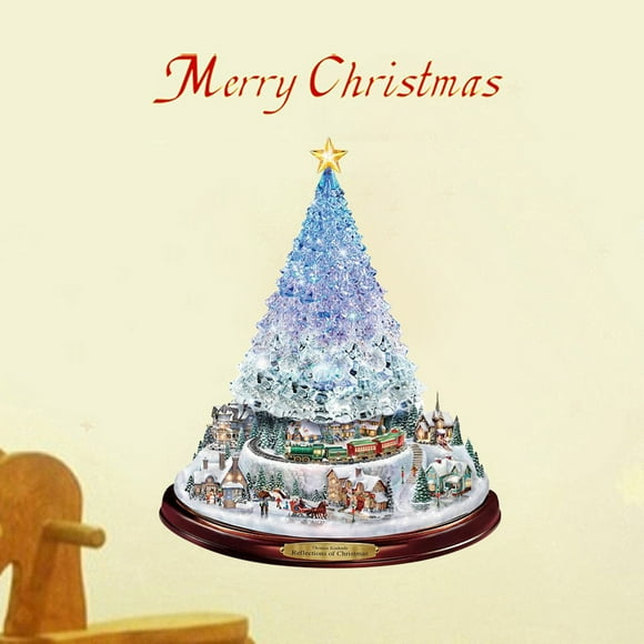Sapin de Noël Rotation Sculpture Train Décorations Coller Fenêtre Coller Autocollants Décorations de Noël pour la Maison