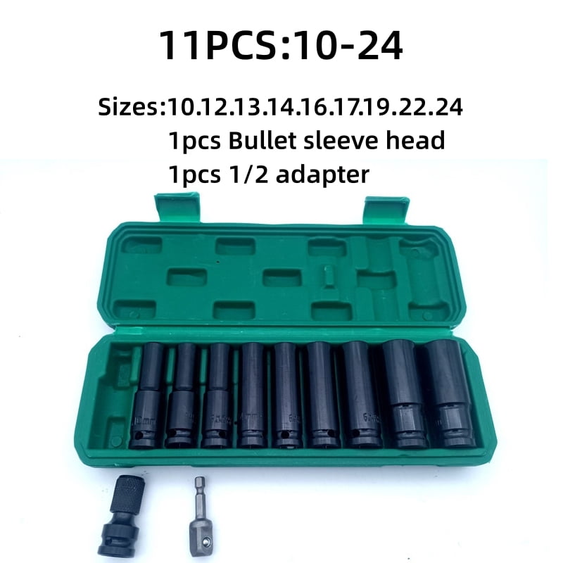 10pcs 1/2" Drive Metric Impact Socket Set Universal Socket Metric Drive Deep Socket Set Wrench for Air Pneumatic Repair Tools