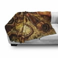 thumbnail image 2 of Antique Soft Flannel Fleece Blanket, Magnifying Glass Compass Telescope and Pocket Watch on an Old Map Nautical, Cozy Plush for Indoor and Outdoor Use, 50" x 60", Orange Brown Yellow, by Ambesonne, 2 of 5