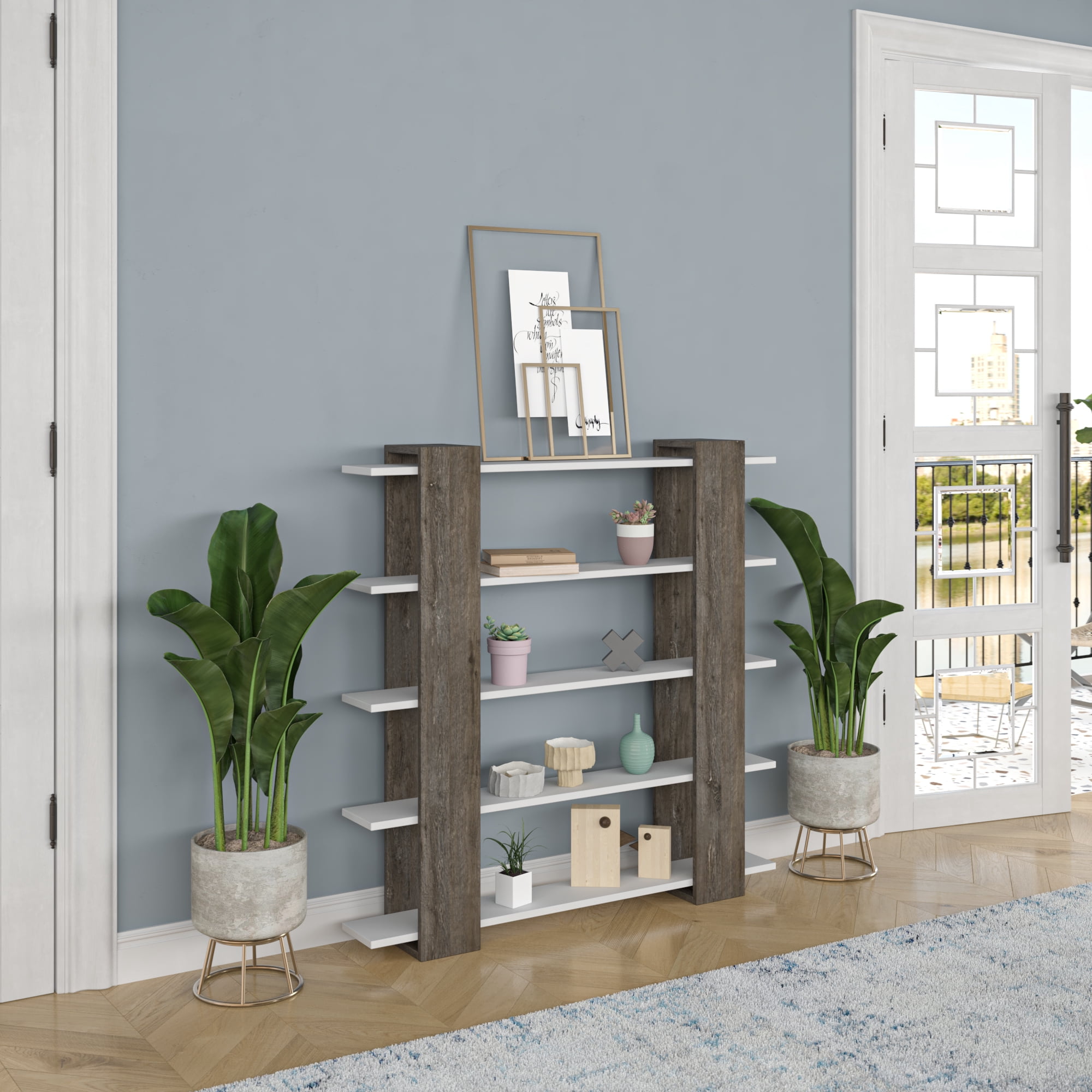 Ada Home Decor Sultan Multiple Tier Open Shelf Modern Bookcase, Walnut/White