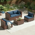 thumbnail image 3 of Techmilly Patio Furniture Sets, Modular Rattan Outdoor Patio Sectional Furniture Sofa Set, Wicker Patio Conversation Set for Backyard,5PCS, 3 of 7