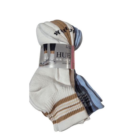 Hue Women's 5-Pack Cotton Mini Crew Sock, Oatmeal