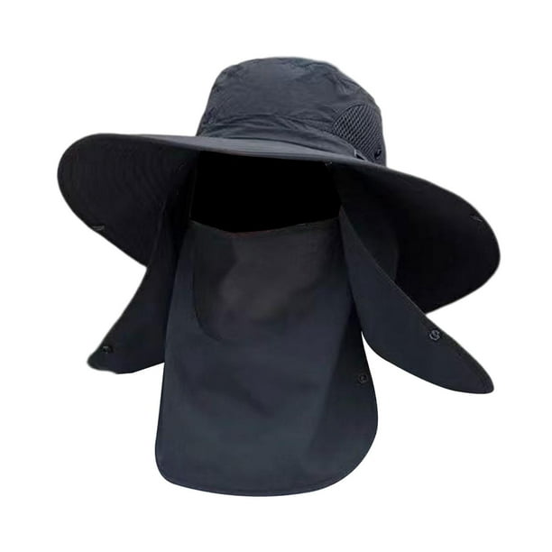 Sombrero para el sol con solapa desmontable para el cuello y la cara, ligero, resistente al viento, para pesca. Negro