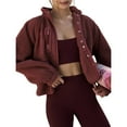 thumbnail image 2 of Chaqueta Afelpada para Mujer, con Botones, Estilo Casual, Ideal para el Invierno Abrigo Cálido con Bolsillos Rojo Vino XL, 2 of 9