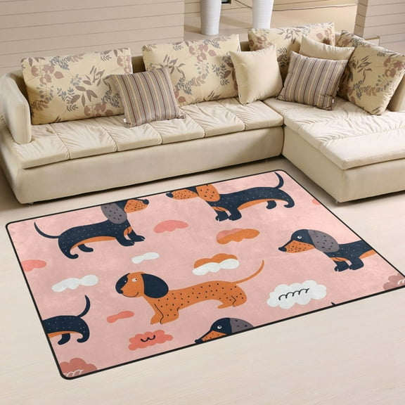 Dogs Pink Full Area Rug Washable Floor Carpet Mat 60 x 39 inch for Bedroom Living Room Kids Room Home Decor