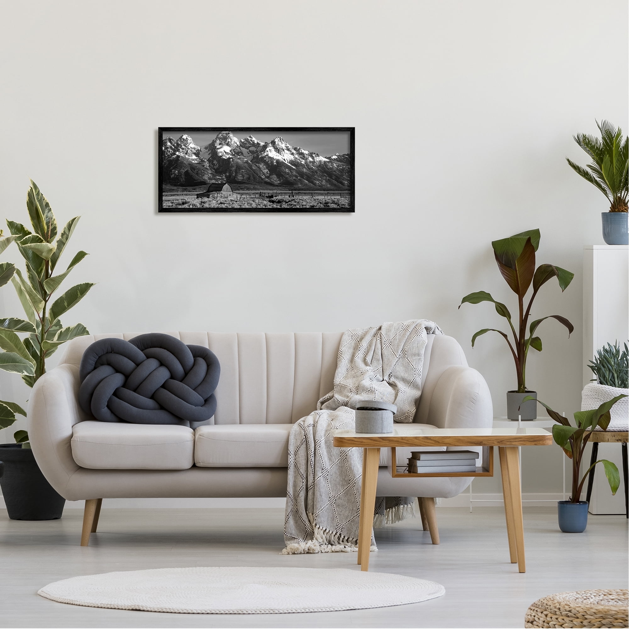 Stupell Industries Rural Mountain Farm Landscape Photography Black Framed Art Print Wall Art, 30 x 13