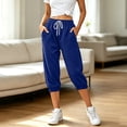 thumbnail image 6 of VBVC Women's Drawstring Waffle Capri Joggers, Summer Stretchy Cropped Pants For Women , Ladies' Running Gym Trousers with Pockets,Blue,S-2XL, 6 of 8