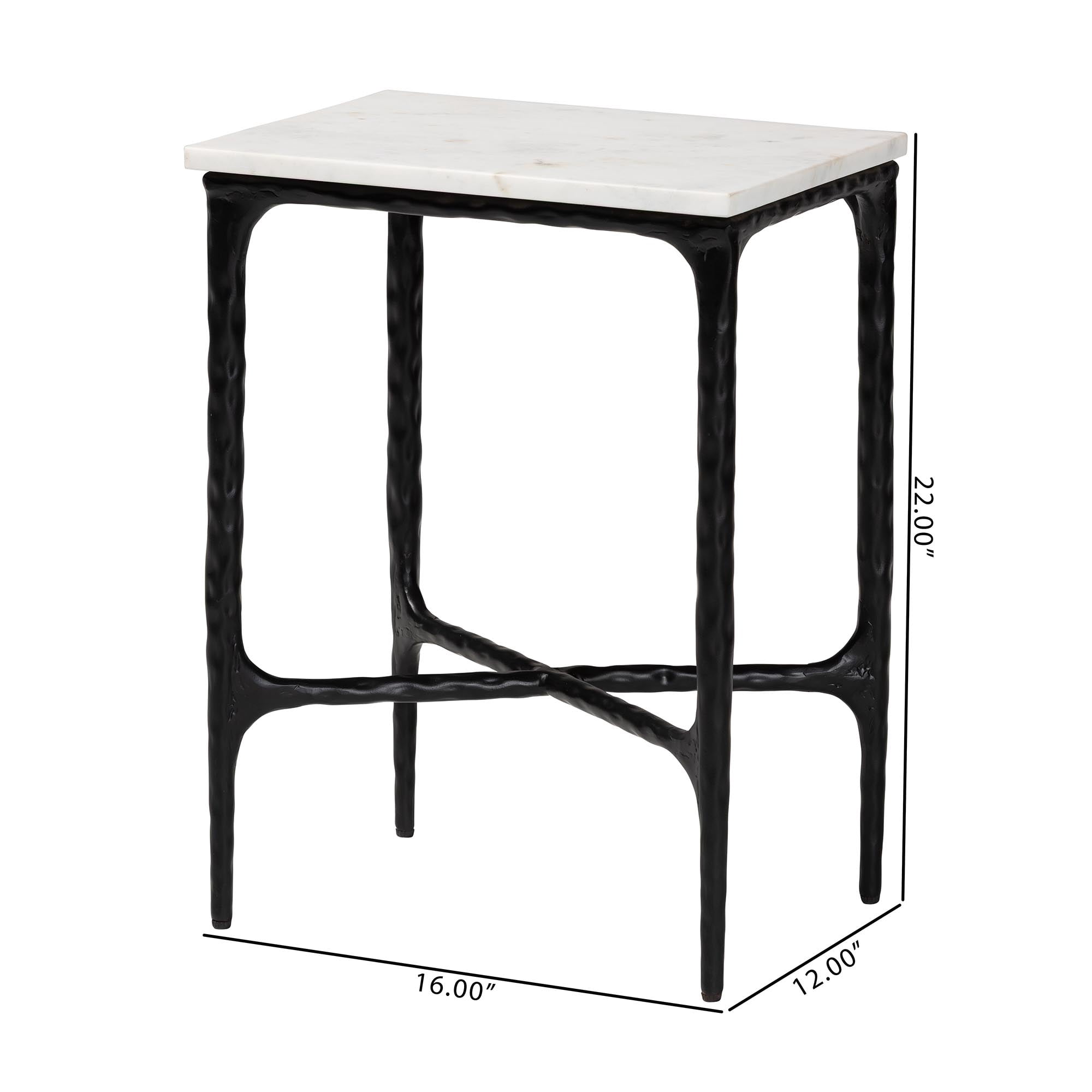 Baxton Studio Akanji Marble End Table - Modern Rustic Accent Table with Hand-Forged Metal Frame for Living Room or Seating Areas, Rectangle