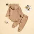 thumbnail image 3 of Hicidod Infant Unisex Sweatsuit Hooded Long Sleeve Bodysuit Stretchy Pants Fashion Solid Color Ribbed Fall Winter Baby Outfits, 3 of 7