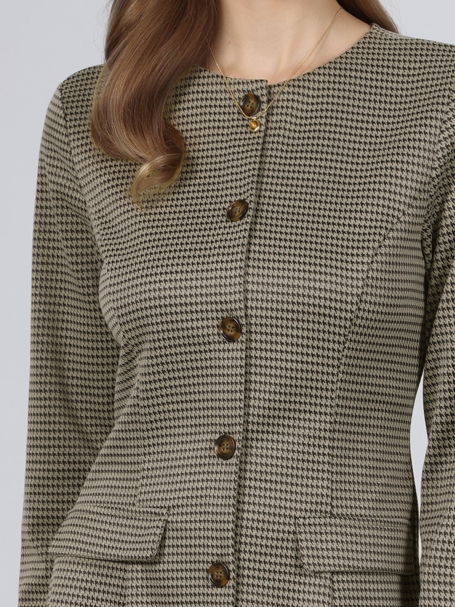 DARING DIVA Women's Houndstooth Plaid Long Sleeve Button Down Dress S Brown