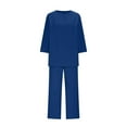 thumbnail image 4 of Clearance under 15$ Sevevn Women Summer Loose Casual Solid Color And Linen 3/4 Sleeved Tops+Pants Outwear Set Women Beach Fashion Blue XXXL, 4 of 7