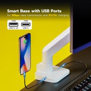 ARES WING Heavy Duty Ultrawide Monitor Arm with USB-A & USB-C for 17-49 Screens, Adjustable Gas Spring Monitor Arm Desk Mount with Clamp & Grommet Base, Holds up to 44 lb, White