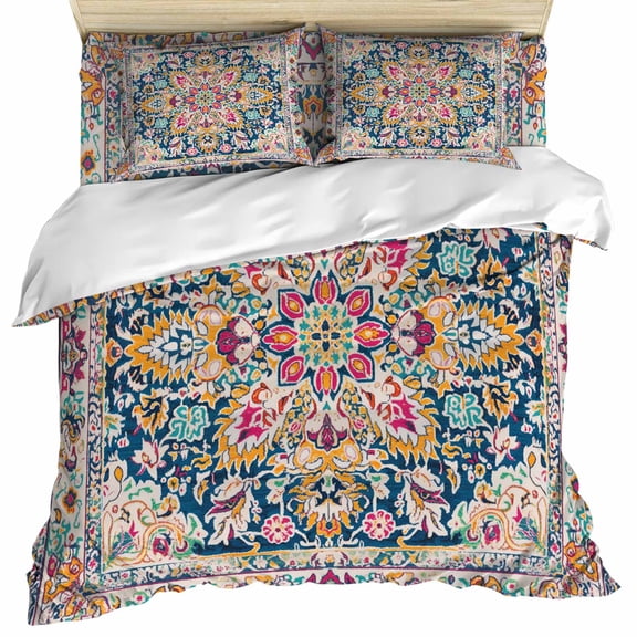 Colorful Boho Duvet Cover Set,Ethnic Vintage Mexican Flowers Southwestern Soft Duvet Cover California King Bedding Set 4 Pieces,1 Quiltcover and 2 Pillowcases with Zipper,1 Bed Sheet for All Seasons