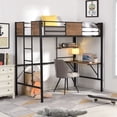 thumbnail image 1 of Twin Loft Bed with Storage Desk, Multifunctional Loft Bunk Bed with Desk and Storage Shelves, Safety Full-length Guardrails, Space-Saving Design Easy to Assemble, Black, LJ3527, 1 of 9