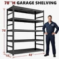 thumbnail image 2 of 48"W×78"H Metal Garage Shelving, 5-Tier Heavy-Duty Shelving Units, Upgraded Double-Layer Reinforced Shelves, 3000lb Capacity Industrial Shelving Ideal for Garages, Basements, Warehouses (24"D,Black), 2 of 9