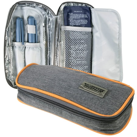 CoreLife Insulin Cooler Travel Case, Diabetic Medication Holder Bag and Organizer Kit with 2 Non-Sweat Ice Packs and Insulated Liner (Gray - Orange