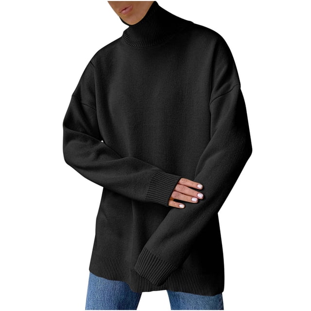 Yuyuzo Womens Long Sleeve Sweater Pullover Turtle Neck Loose Tops Winter Fall Casual Solid Color Sweaters