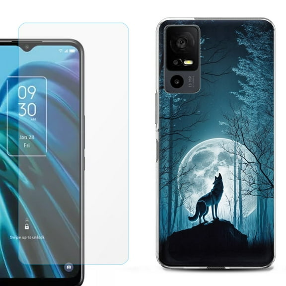 OneToughShield ® for TCL 40 XE 5G Shockproof Fashion Phone Case, with Tempered Glass Screen Protector - Wolf Moon