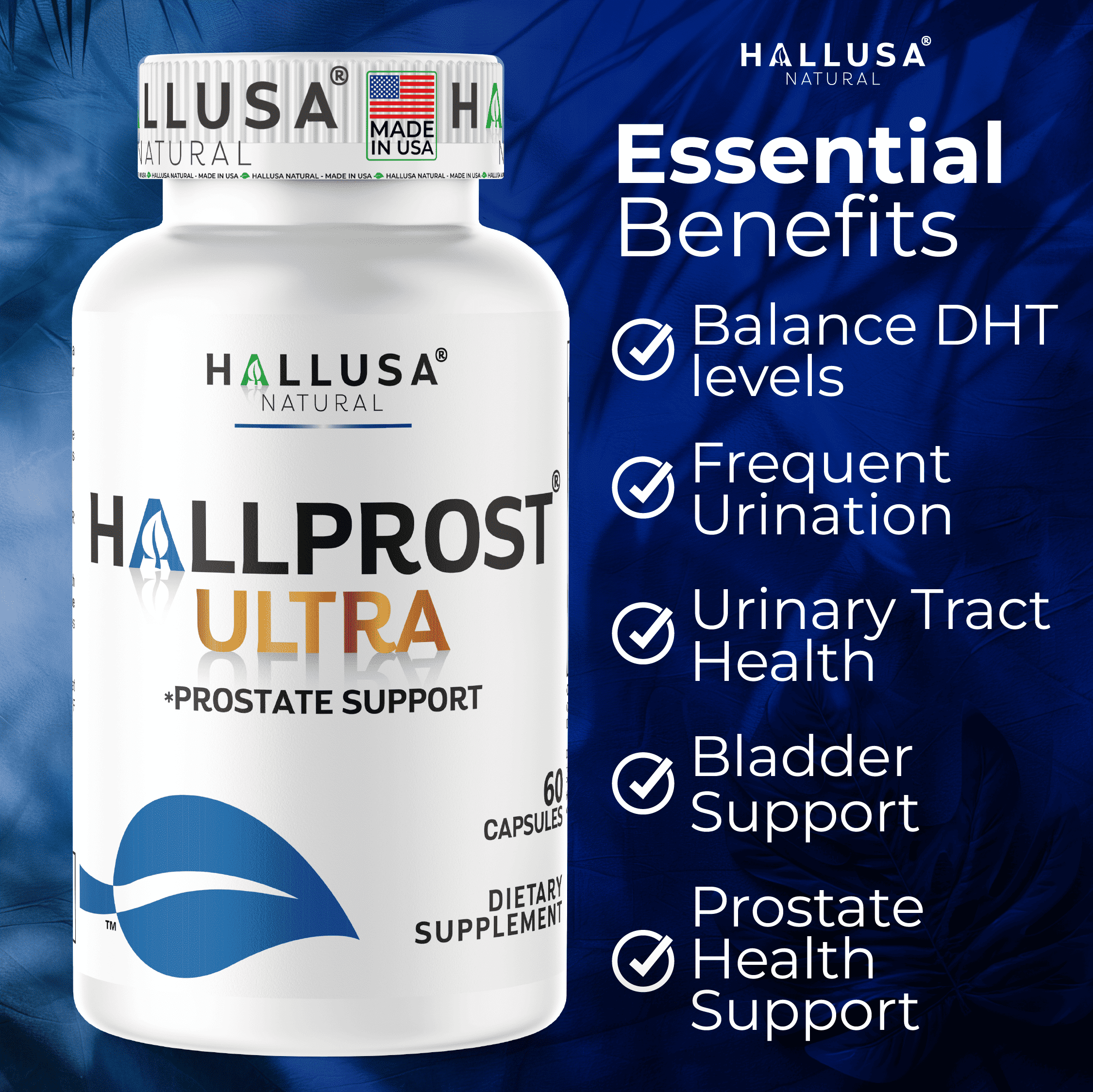 Hallprost Ultra Prostate Health Supplement for Men, Saw Palmetto 810mg Complex, Urinary Flow & Bladder Support, 60 Capsules | Hallusa Natural